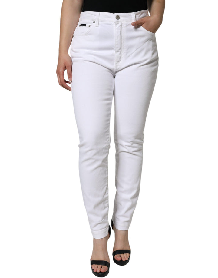 Dolce & Gabbana Vaqueros Audrey de denim ajustados de algodón con logo, color blanco