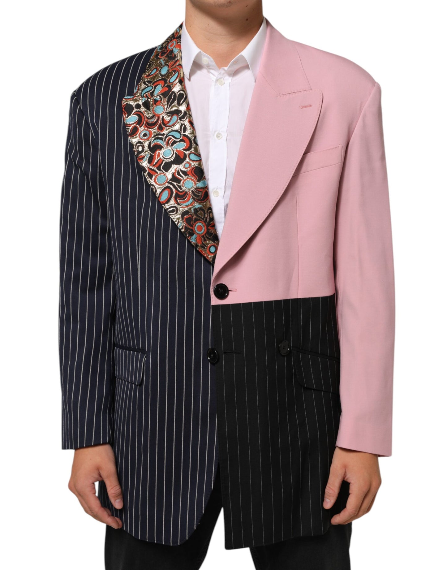 Americana de un solo botón de patchwork multicolor de Dolce & Gabbana