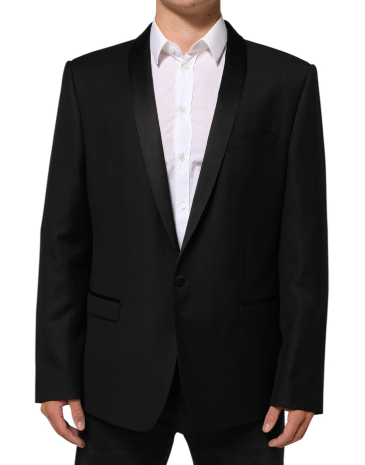 Blazer de traje para hombre Dolce & Gabbana de lana negra con 1 botón DORADO