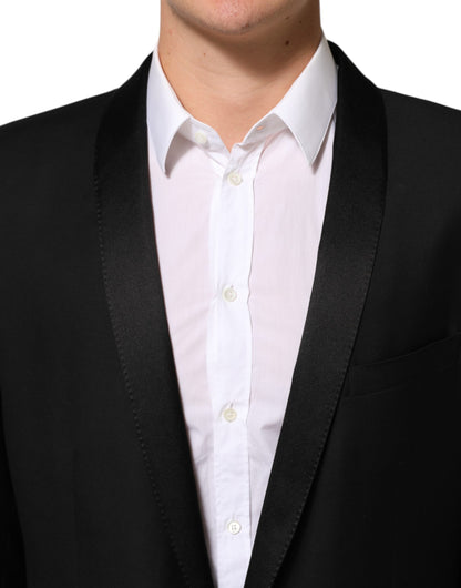 Dolce & Gabbana Black Wool GOLD 1 Button Men Suit Blazer