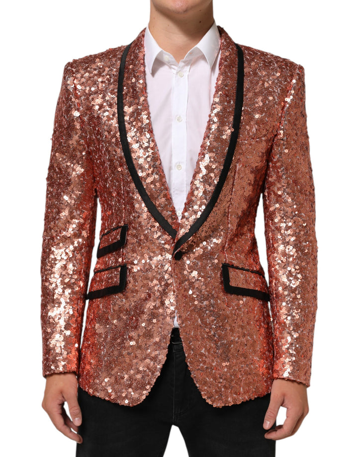 Americana de traje para hombre con lentejuelas rosas, un botón, modelo SICILIA de Dolce & Gabbana