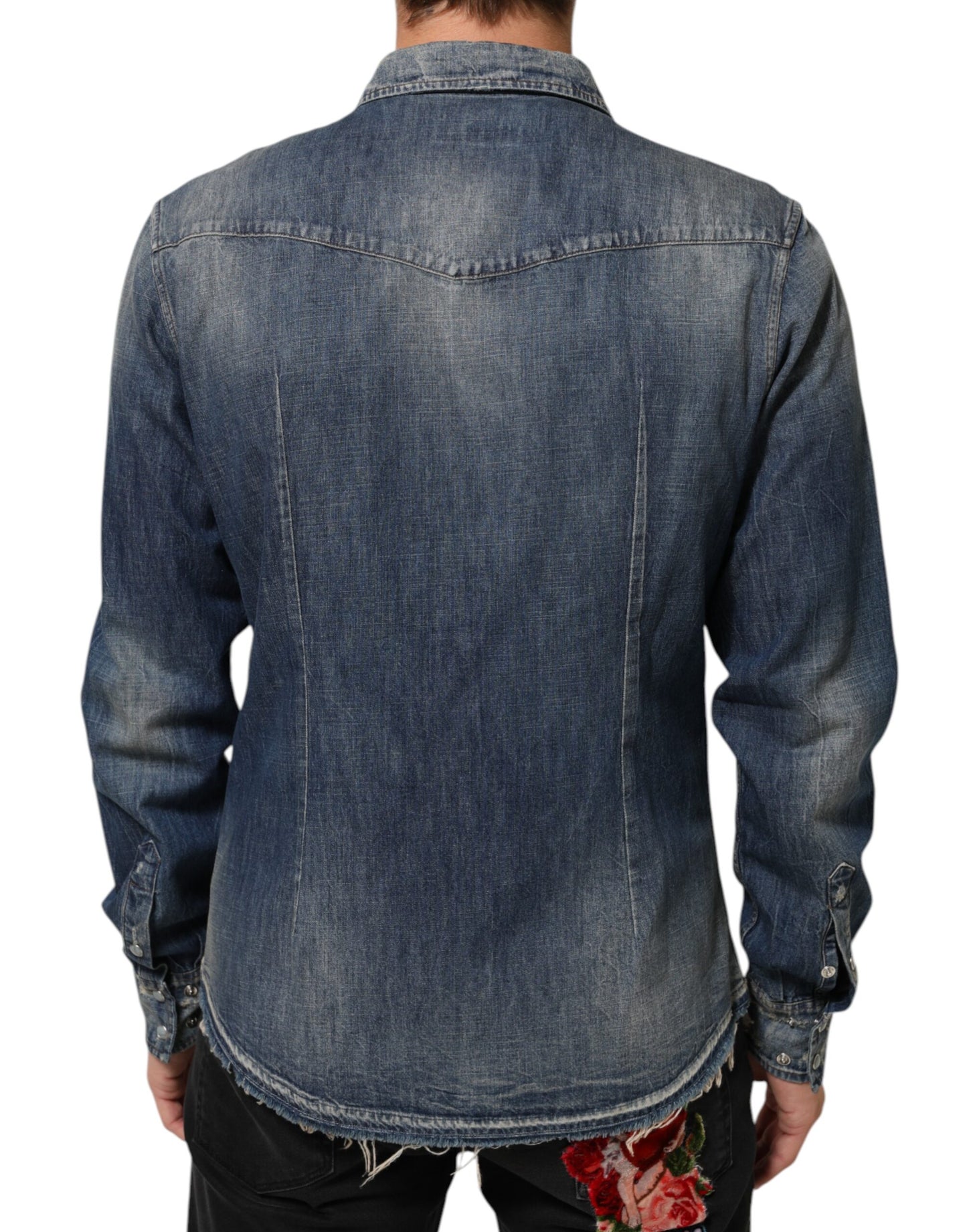 Camisa vaquera abotonada de hombre Dolce & Gabbana Blue Angel Patch