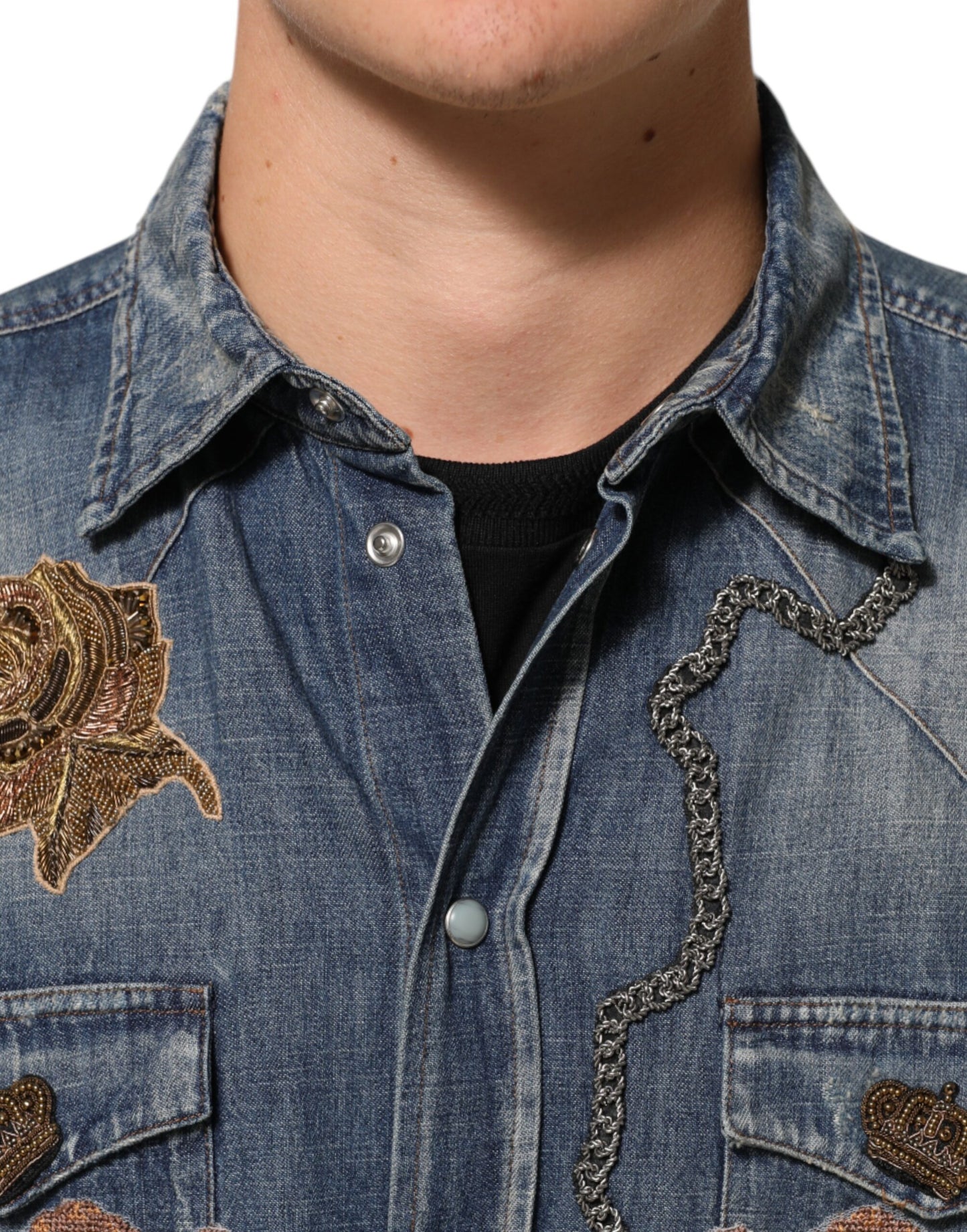 Camisa vaquera abotonada de hombre Dolce & Gabbana Blue Angel Patch