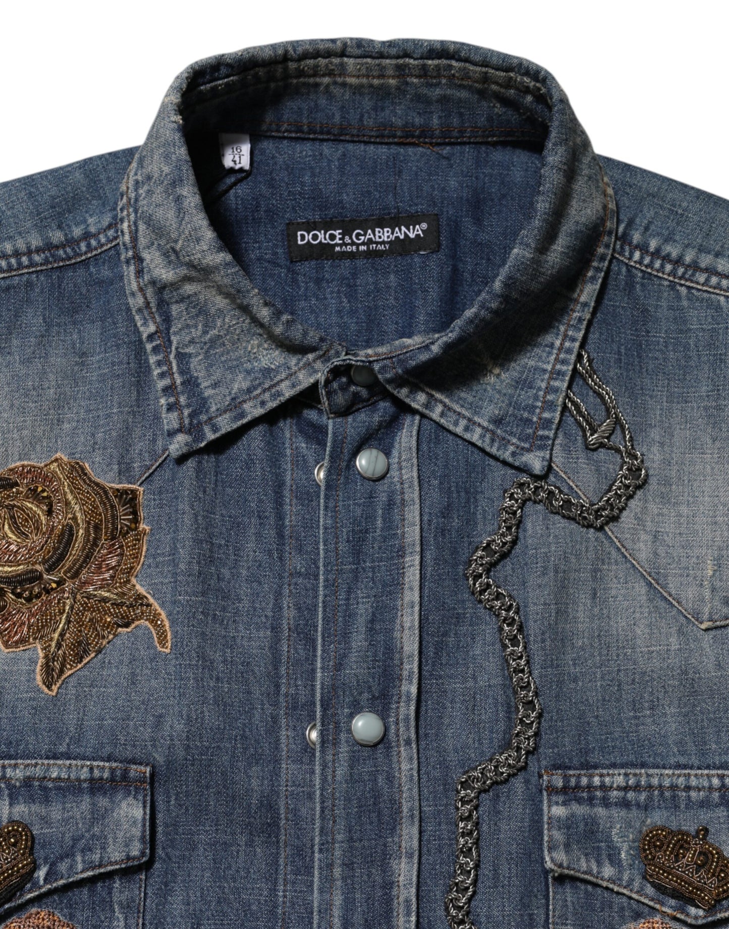 Camisa vaquera abotonada de hombre Dolce & Gabbana Blue Angel Patch