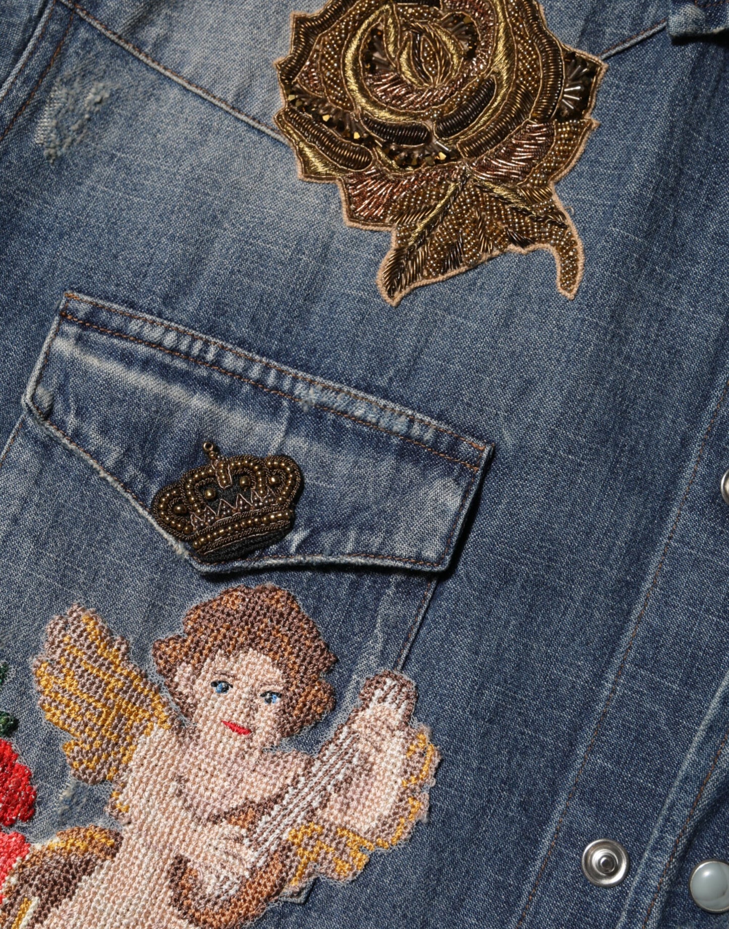 Camisa vaquera abotonada de hombre Dolce & Gabbana Blue Angel Patch