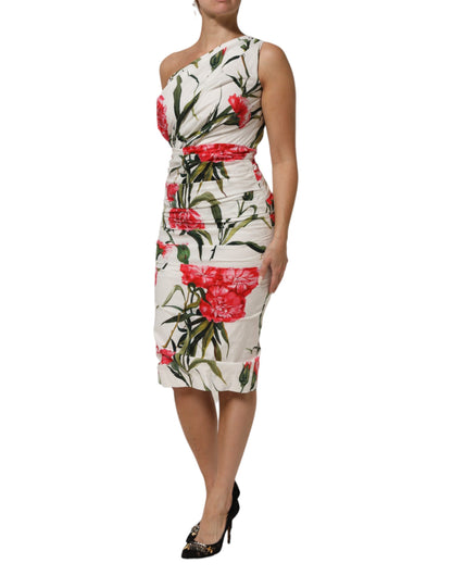 Robe fourreau asymétrique blanche à fleurs Dolce & Gabbana