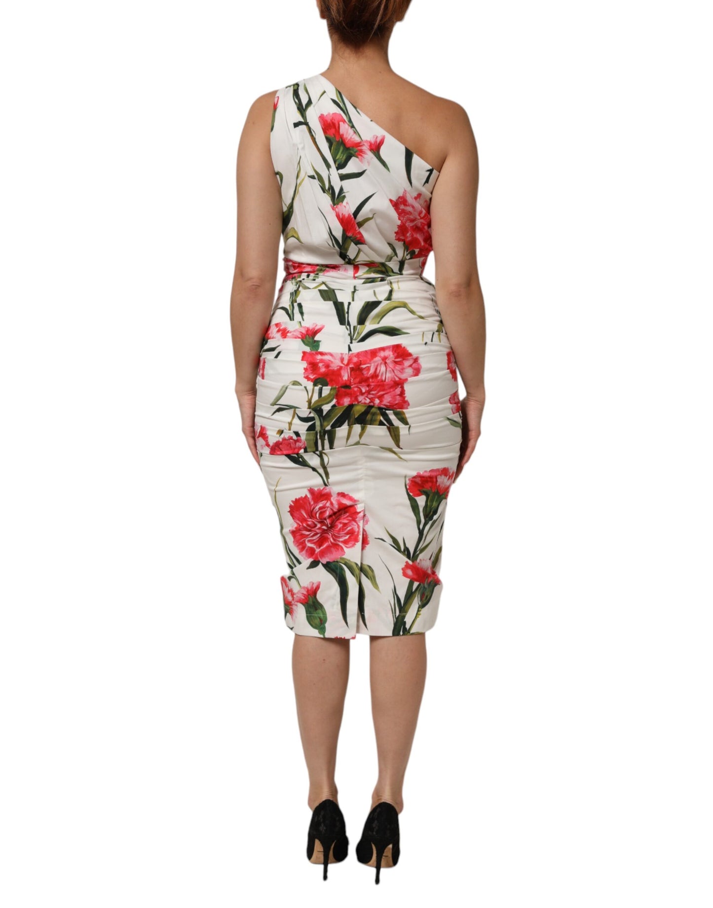 Robe fourreau asymétrique blanche à fleurs Dolce & Gabbana