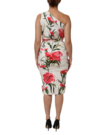 Robe fourreau asymétrique blanche à fleurs Dolce & Gabbana