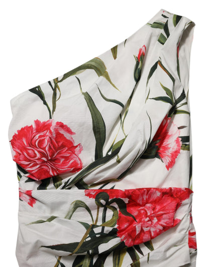 Robe fourreau asymétrique blanche à fleurs Dolce & Gabbana