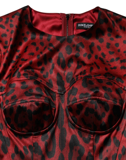 Dolce & Gabbana Red Leopard Sheath Long Sleeves Dress