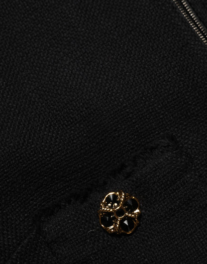 Dolce & Gabbana Black Cotton Full Zip Cropped Coat Jacket