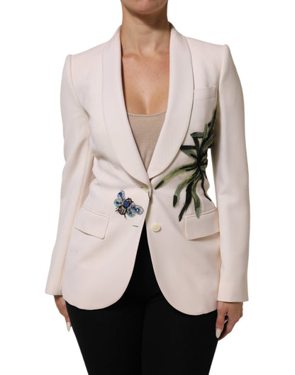 Veste beige brodée à boutonnage simple Dolce & Gabbana