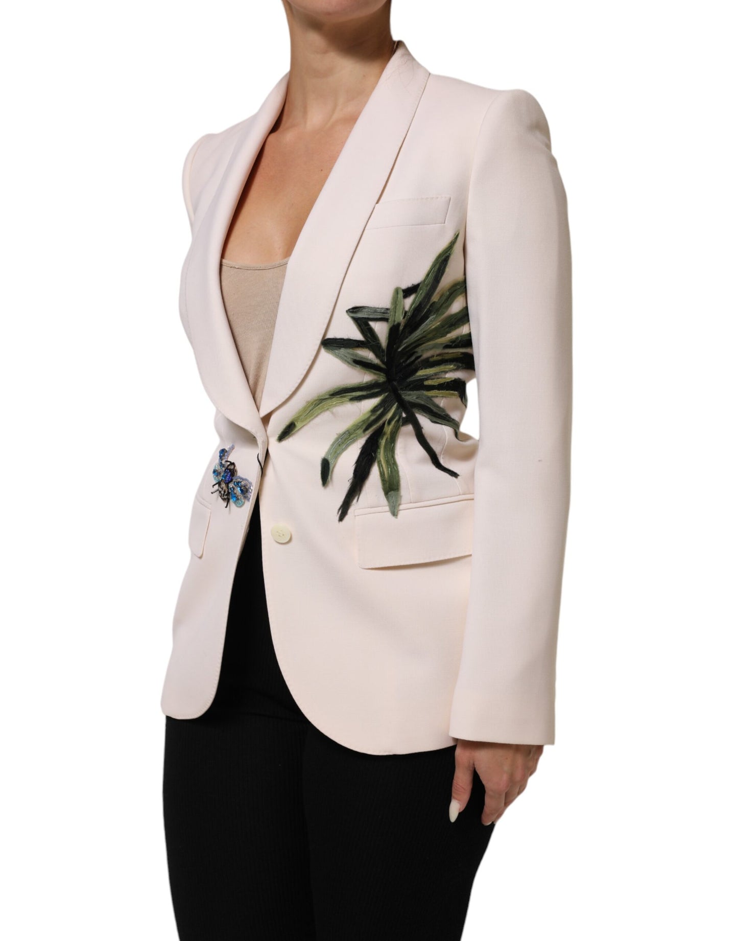 Veste beige brodée à boutonnage simple Dolce & Gabbana