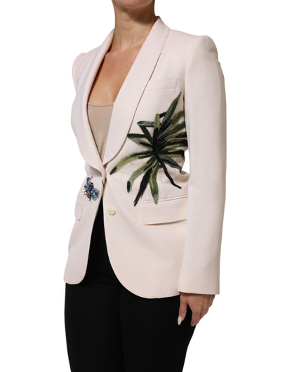 Veste beige brodée à boutonnage simple Dolce & Gabbana
