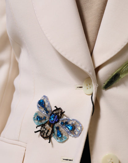 Veste beige brodée à boutonnage simple Dolce & Gabbana