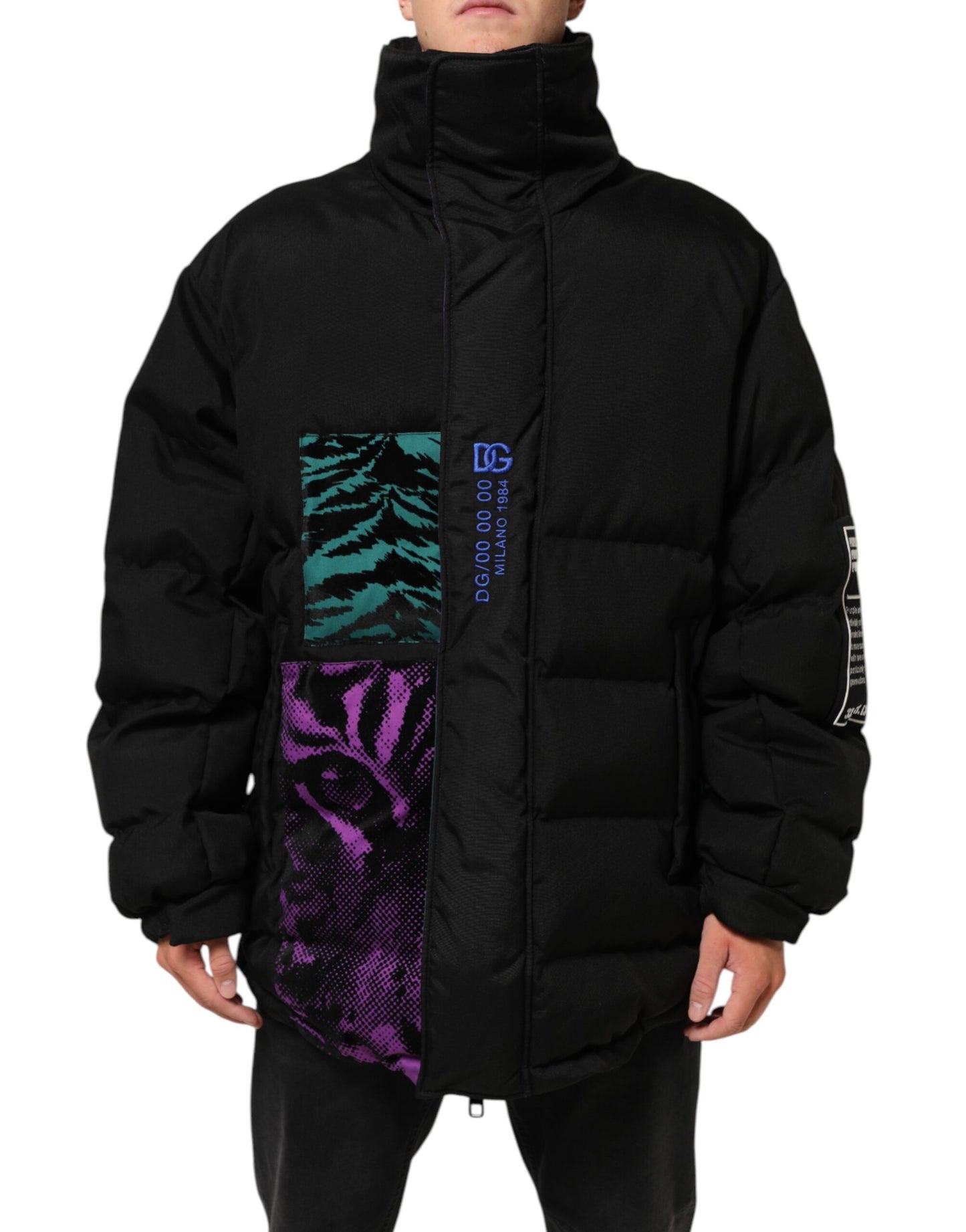 Chaqueta de hombre Dolce & Gabbana de nailon acolchada negra con cremallera completa