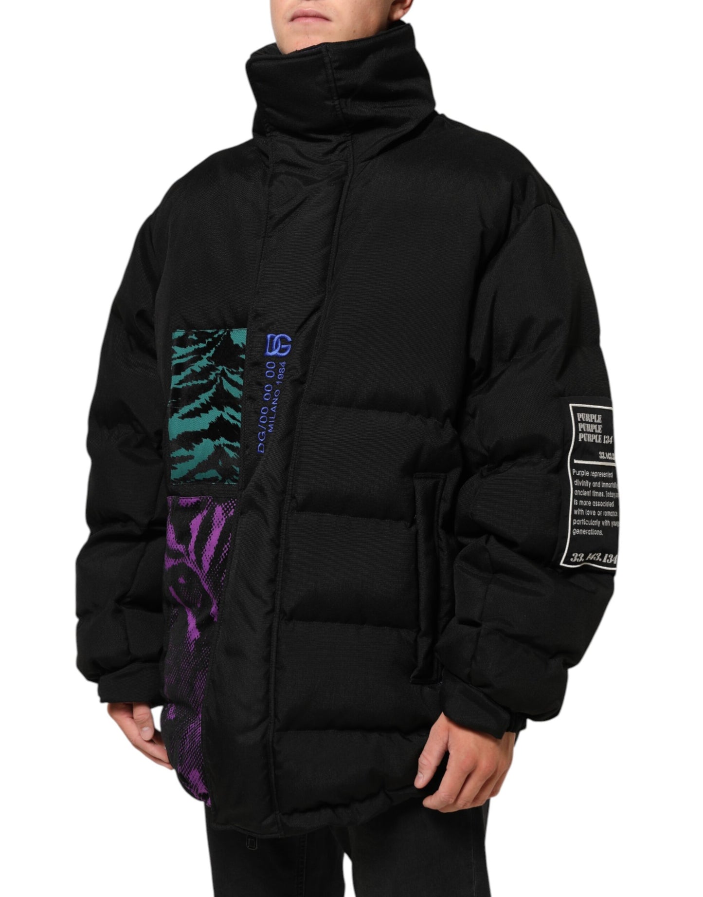 Chaqueta de hombre Dolce & Gabbana de nailon acolchada negra con cremallera completa