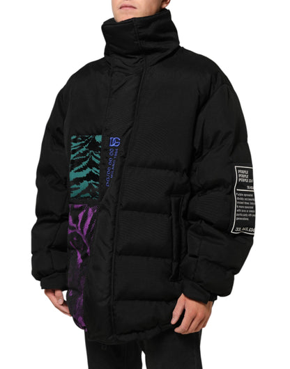 Chaqueta de hombre Dolce & Gabbana de nailon acolchada negra con cremallera completa