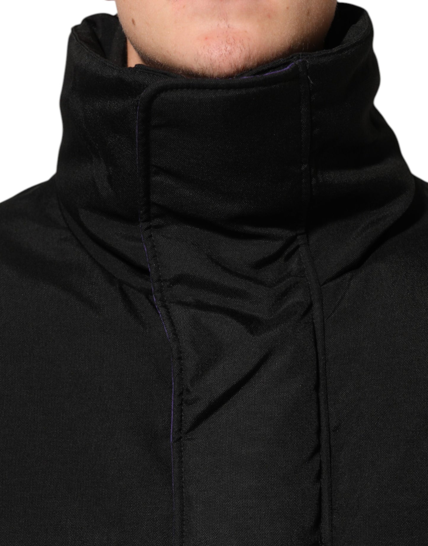 Chaqueta de hombre Dolce & Gabbana de nailon acolchada negra con cremallera completa
