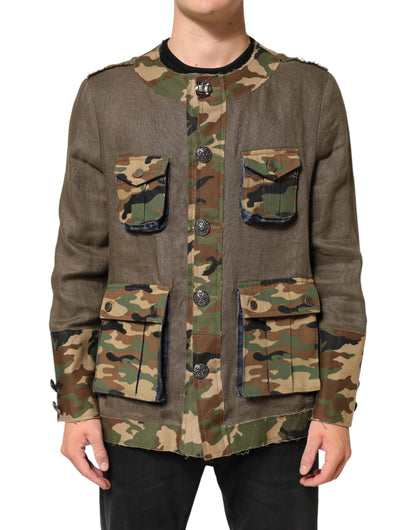 Veste boutonnée en lin camouflage marron Dolce & Gabbana