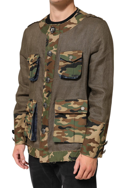 Veste boutonnée en lin camouflage marron Dolce & Gabbana
