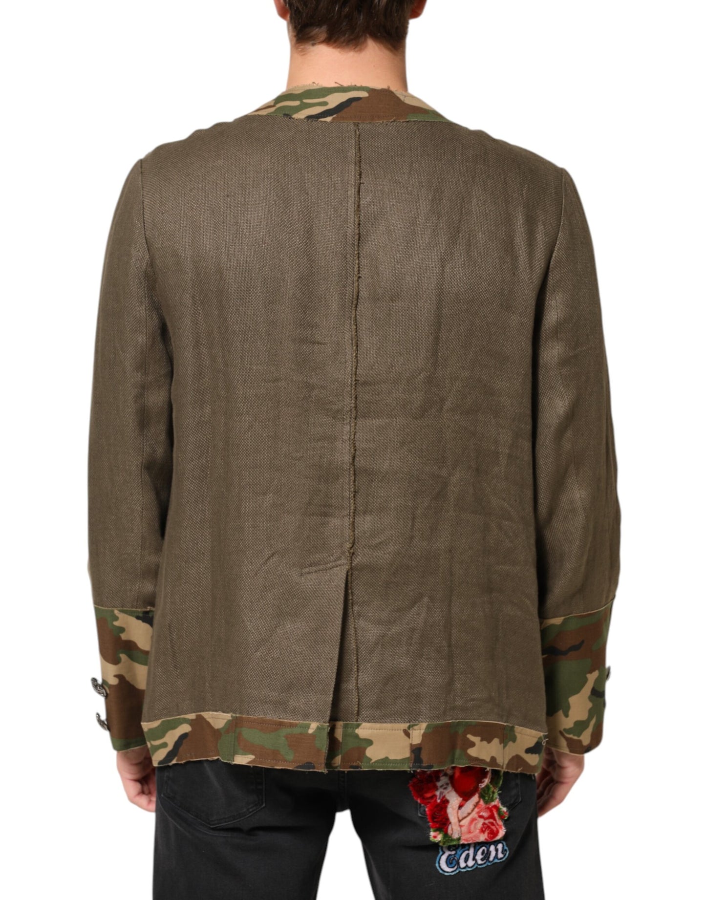 Veste boutonnée en lin camouflage marron Dolce & Gabbana