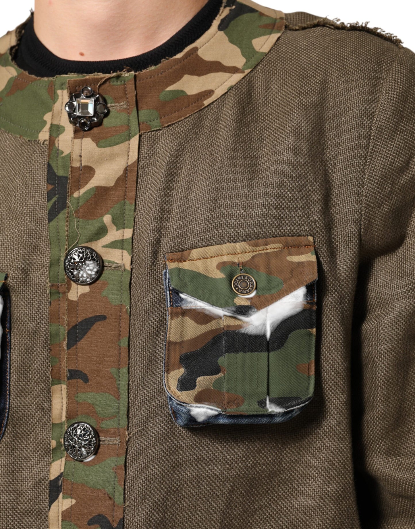 Veste boutonnée en lin camouflage marron Dolce & Gabbana