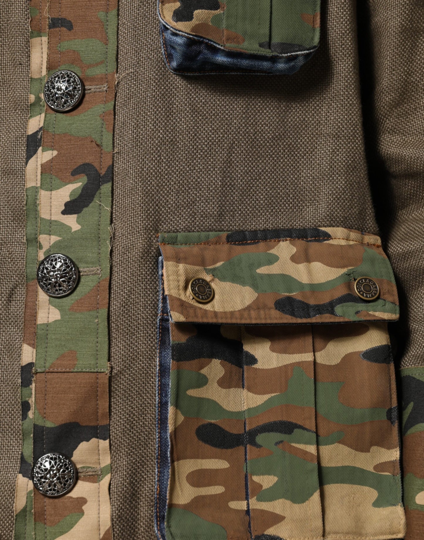 Veste boutonnée en lin camouflage marron Dolce & Gabbana