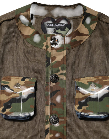Veste boutonnée en lin camouflage marron Dolce & Gabbana