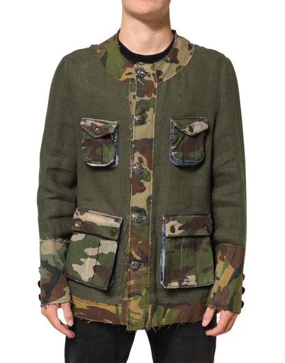 Chaqueta con botones de lino con estampado de camuflaje marrón de Dolce & Gabbana