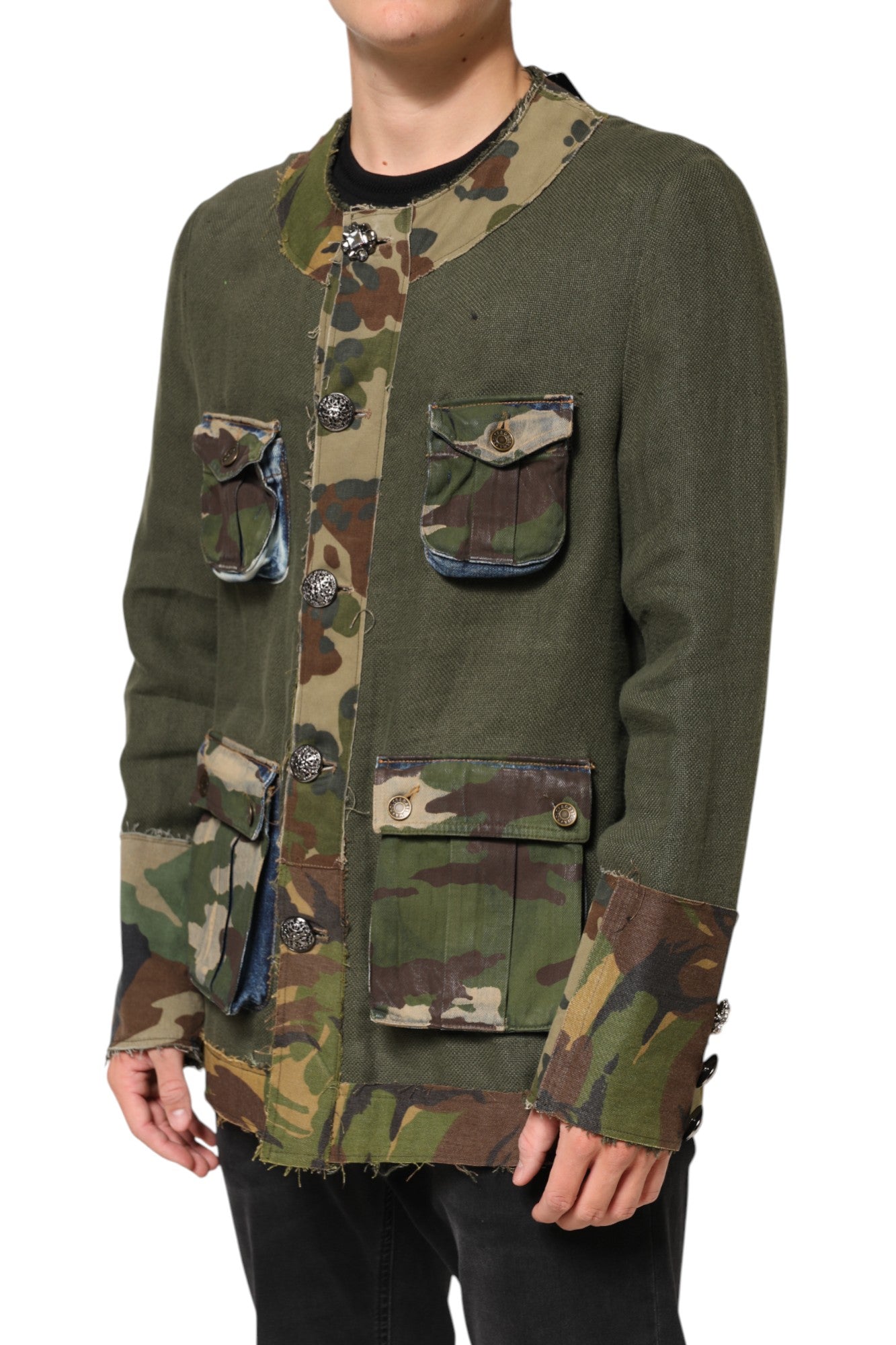 Chaqueta con botones de lino con estampado de camuflaje marrón de Dolce & Gabbana