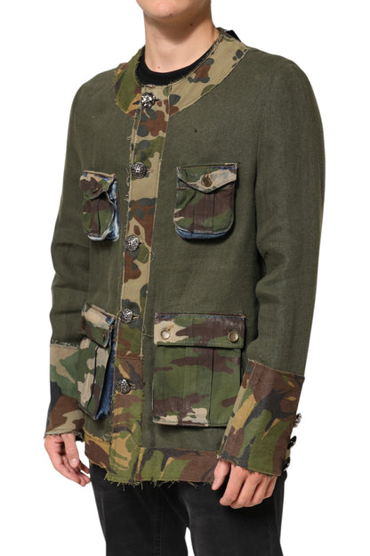 Chaqueta con botones de lino con estampado de camuflaje marrón de Dolce & Gabbana
