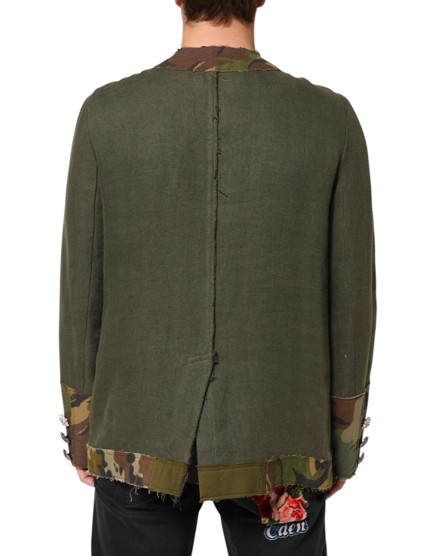 Chaqueta con botones de lino con estampado de camuflaje marrón de Dolce & Gabbana