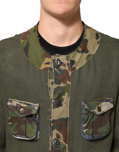 Chaqueta con botones de lino con estampado de camuflaje marrón de Dolce & Gabbana