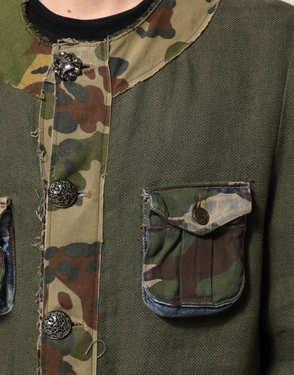 Chaqueta con botones de lino con estampado de camuflaje marrón de Dolce & Gabbana