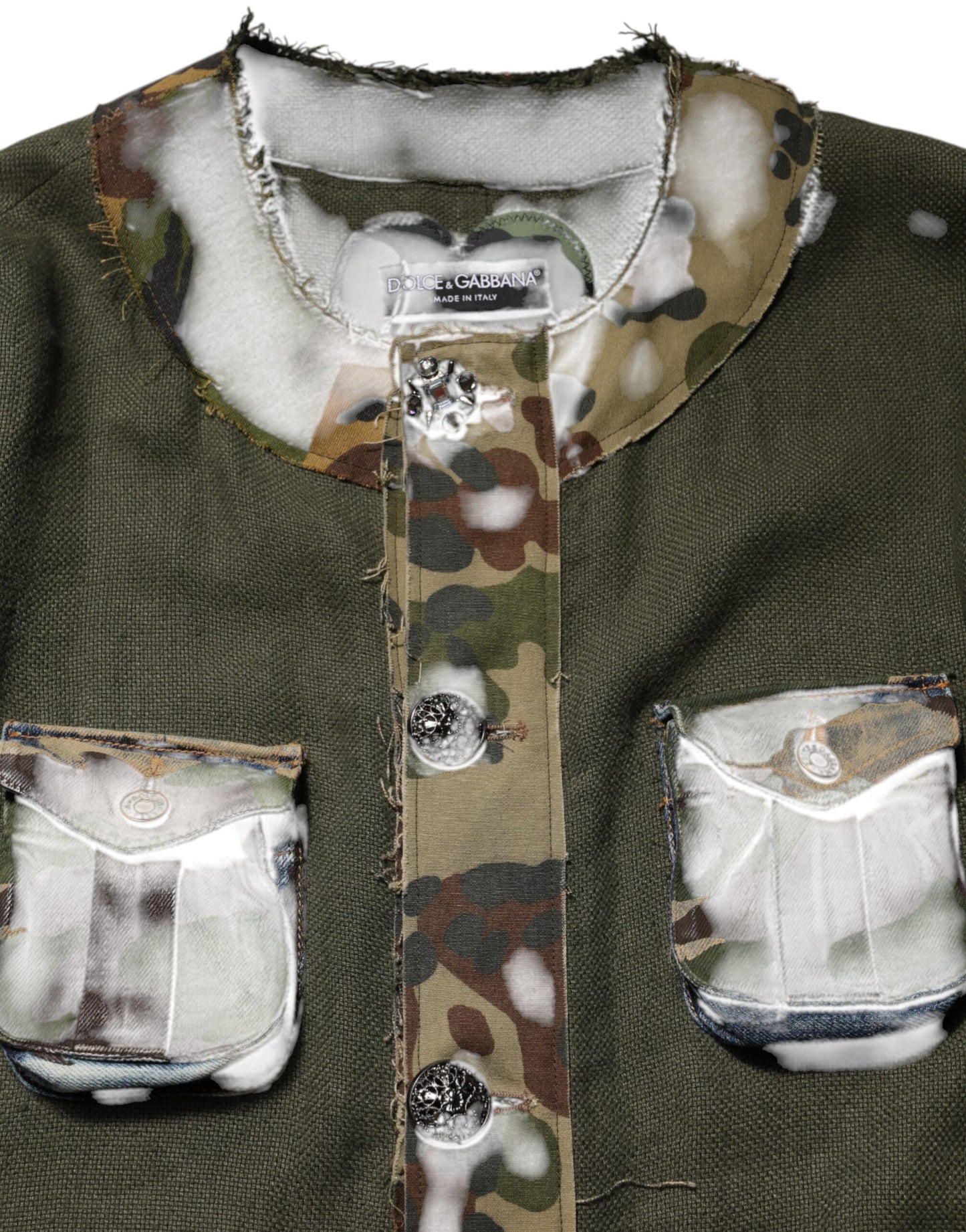 Chaqueta con botones de lino con estampado de camuflaje marrón de Dolce & Gabbana