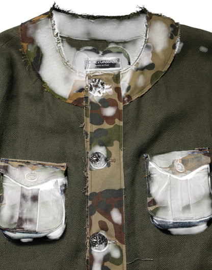 Chaqueta con botones de lino con estampado de camuflaje marrón de Dolce & Gabbana