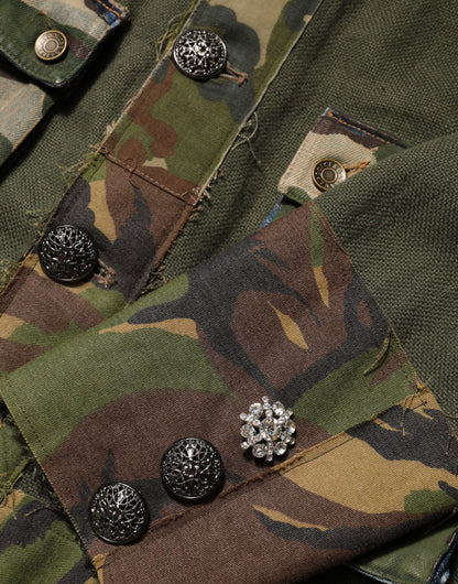 Chaqueta con botones de lino con estampado de camuflaje marrón de Dolce & Gabbana