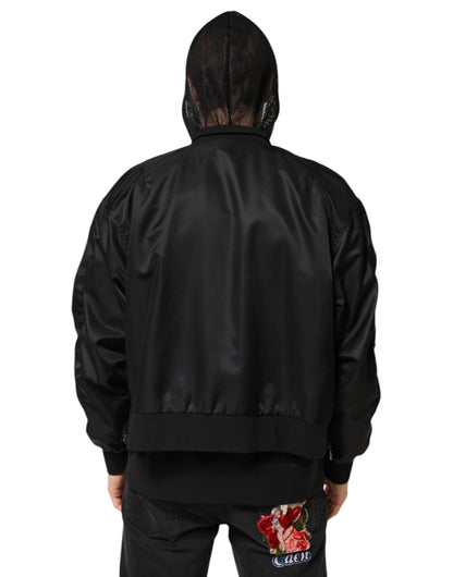 Dolce & Gabbana Black Nylon Hooded Full Zip Bomber Men Jacket