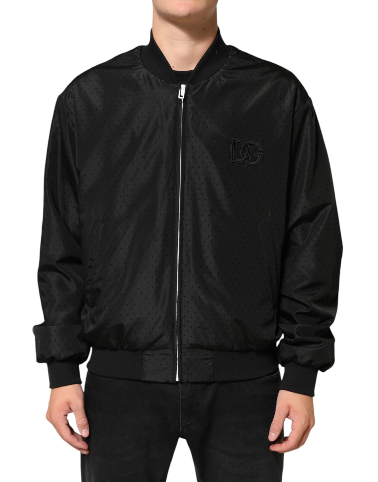 Chaqueta bomber de acetato negro con cremallera completa para hombre Dolce & Gabbana