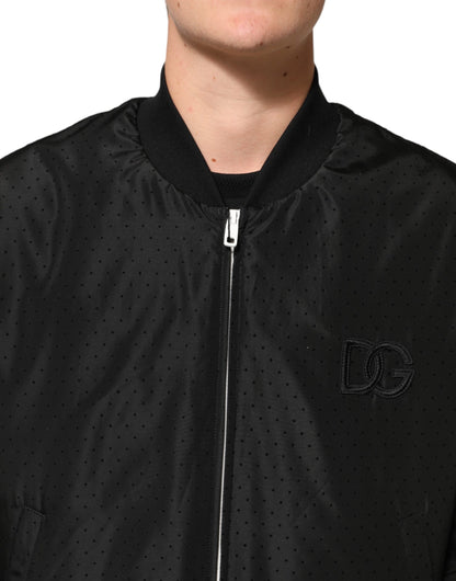 Chaqueta bomber de acetato negro con cremallera completa para hombre Dolce & Gabbana