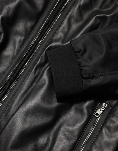 Chaqueta Blouson Dolce & Gabbana de cuero negro y nailon con cremallera completa