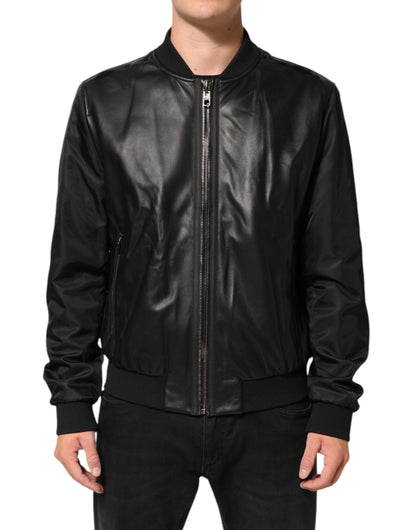 Chaqueta Blouson Dolce & Gabbana de cuero negro y nailon con cremallera completa