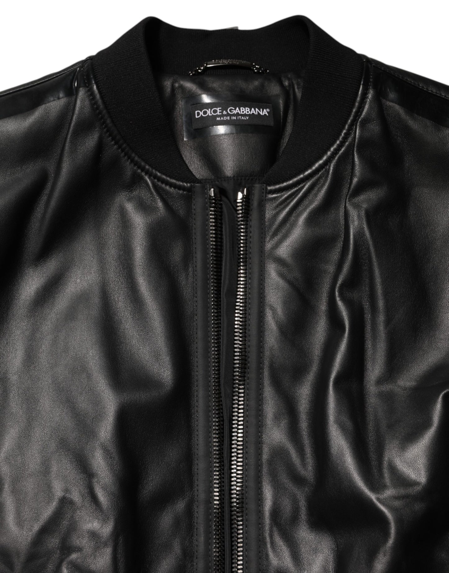 Chaqueta Blouson Dolce & Gabbana de cuero negro y nailon con cremallera completa