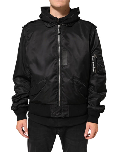 Blouson Bomber Dolce & Gabbana Noir en Coton à Capuche Zippé