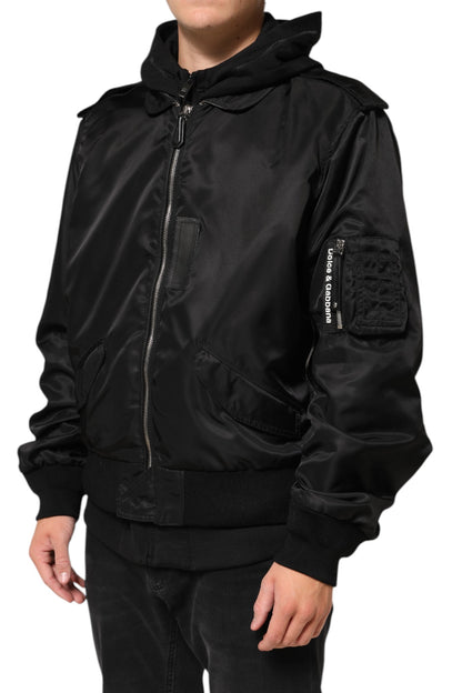 Blouson Bomber Dolce & Gabbana Noir en Coton à Capuche Zippé