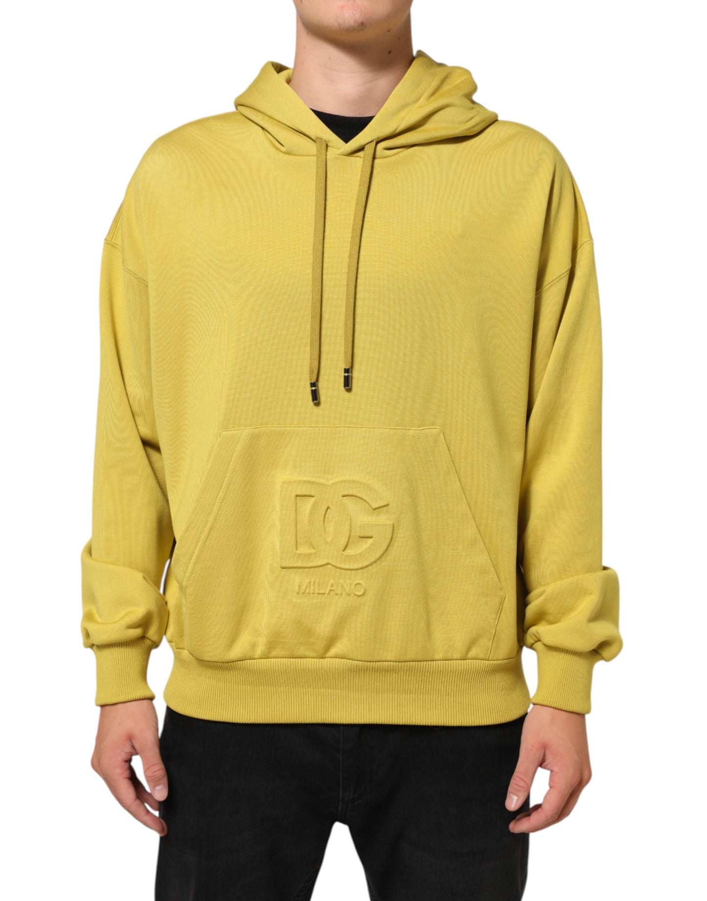 Sweat-shirt à capuche en coton à logo jaune Dolce & Gabbana