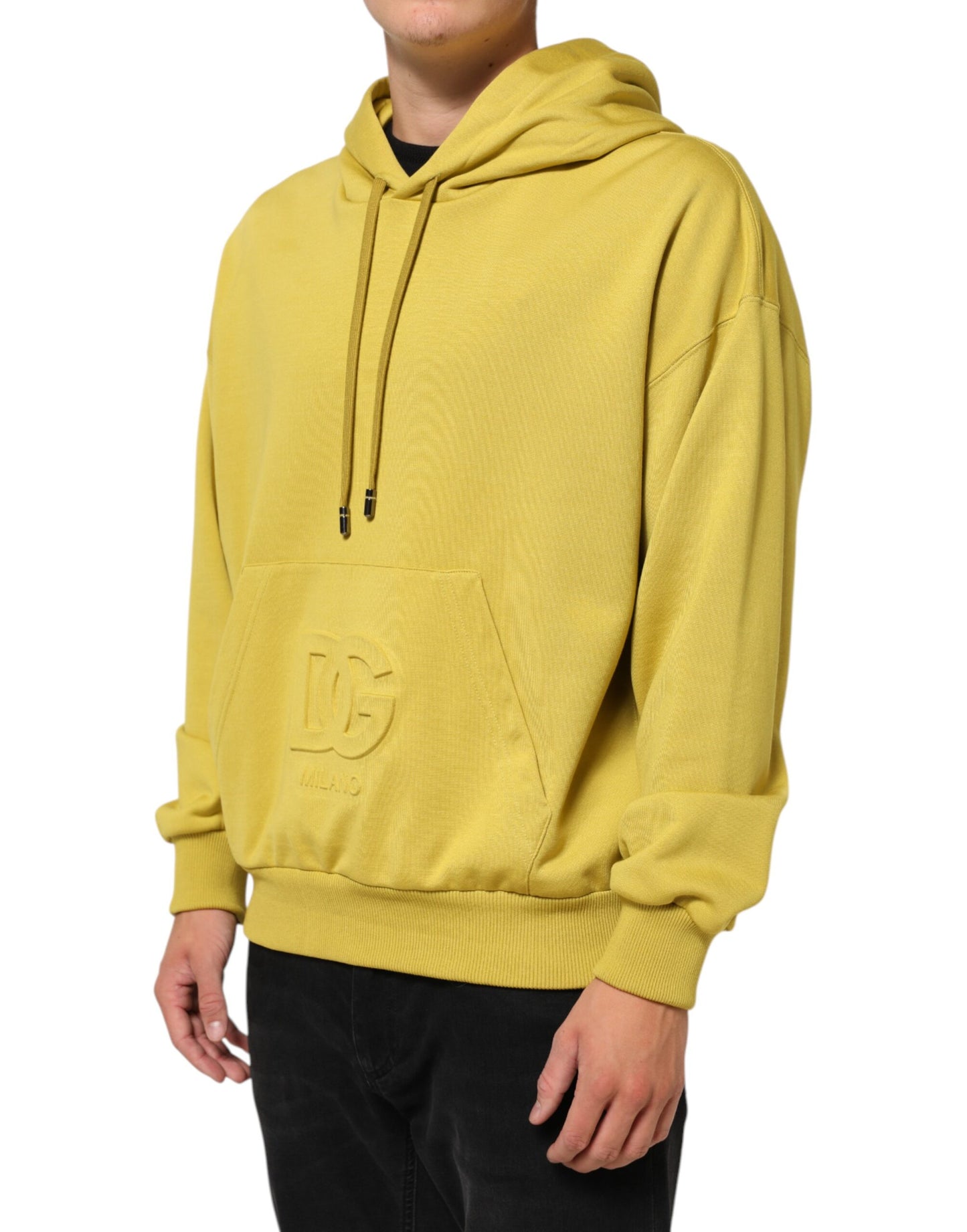 Sweat-shirt à capuche en coton à logo jaune Dolce & Gabbana