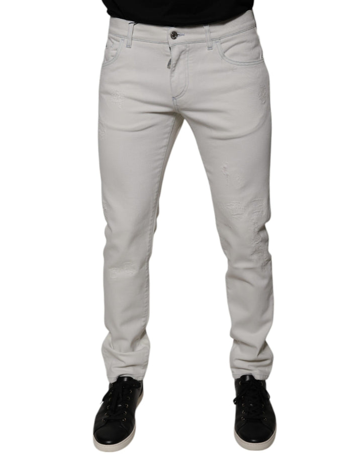 Jeans de mezclilla ajustados de algodón elástico blancos para hombre de Dolce & Gabbana