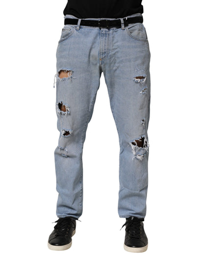 Jean slim en denim en coton vieilli bleu Dolce & Gabbana